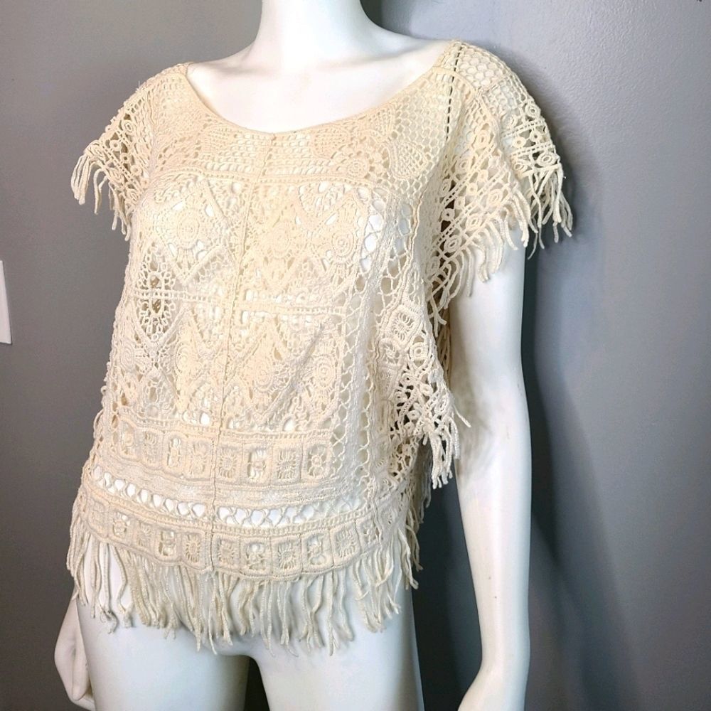 Cream Boho Crochet Top size Small - Picture 7 of 12